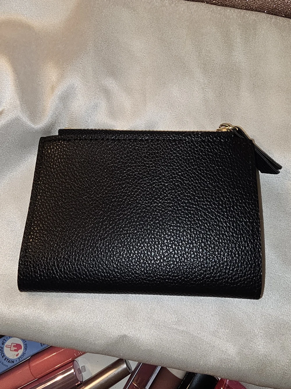 Black Embroidered Cherry Zip Wallet